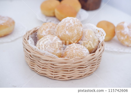 delicious snowball donuts as a background 115742606