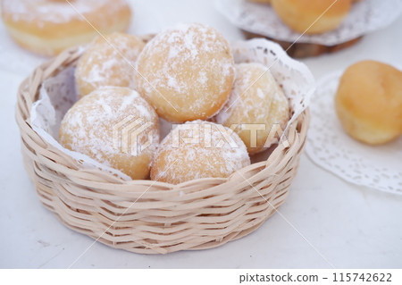 delicious snowball donuts as a background 115742622