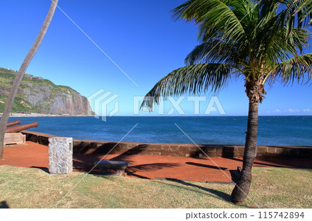 The northern tip of Saint-Denis, the capital of the French overseas territory of Reunion, where the remains of cannons remain on the coast overlooking the Indian Ocean. 115742894