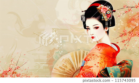 Gorgeous Japanese Geisha illustration 115743095