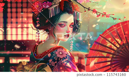 Gorgeous Japanese Geisha illustration 115743160