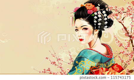 Gorgeous Japanese Geisha illustration 115743175