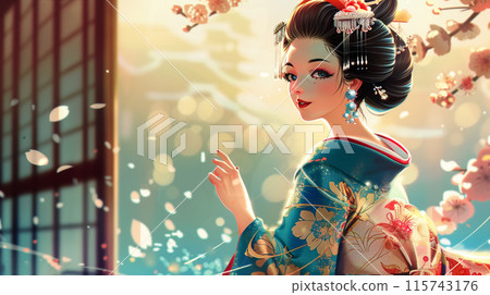 Gorgeous Japanese Geisha illustration 115743176