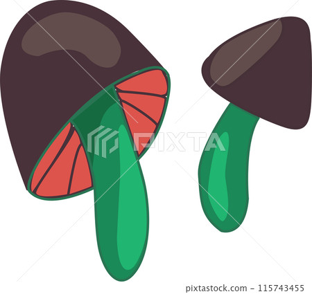 Green cartoon mushroom isolated on white background 115743455