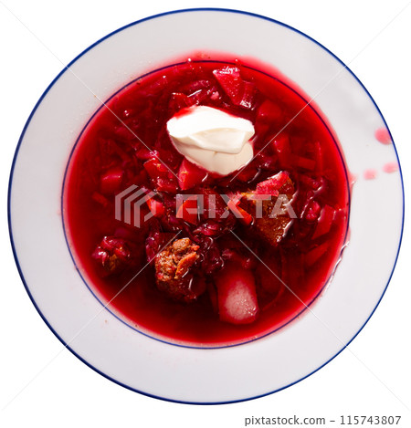 Borsch, beetroot hot soup and bread Borsch, beetroot hot soup and bread 115743807
