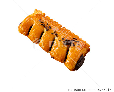 Simple snack is prepared on plate for visitor of cafe - large croissant with chocolate 115743917
