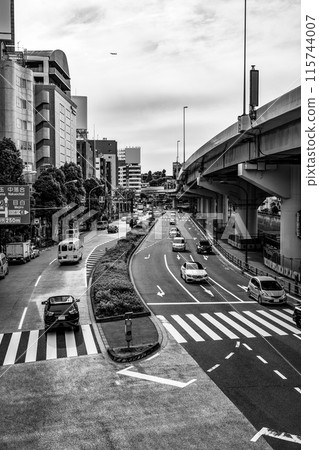 Traffic in the city center and the Metropolitan Expressway Mejiro Street Vertical 2024.06 Monochrome 115744007