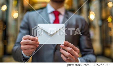 An image of a businessman receiving a promotion. 115744048