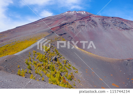 View of the Hoei No. 1 crater and the summit from the rim of the Hoei No. 2 crater of Mt. Fuji with the blue sky in the background Ver4 115744234