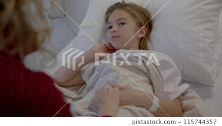 Image of data processing over caucasian female doctor with girl patient 115744357