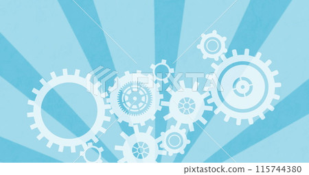 Image of rotating cogs over blue bright vibrant stripes moving in hypnotic motion in seamless loop Image of rotating cogs over blue bright vibrant stripes moving in hypnotic motion in seamless loop 115744380