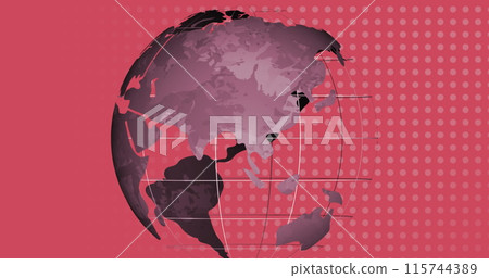 Hypnotic spinning globe over dots on pink in a seamless, abstract digital loop. Hypnotic spinning globe over dots on pink in a seamless, abstract digital loop. 115744389