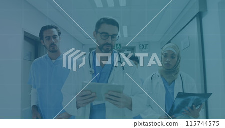 Image of data processing over diverse group of doctors Image of data processing over diverse group of doctors 115744575