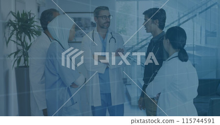Image of data processing over diverse group of doctors Image of data processing over diverse group of doctors 115744591