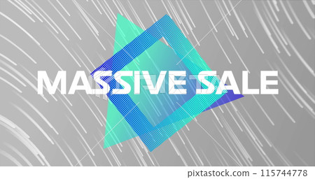 Image of massive sale text with square and triangle shapes against moving lines Image of massive sale text with square and triangle shapes against moving lines 115744778