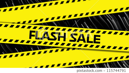 Image of flash sale on yellow tape over black background with lines Image of flash sale on yellow tape over black background with lines 115744791