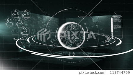 Image of scope scanning with globe of network of connections 115744799