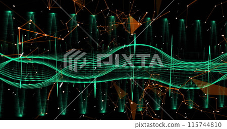 Image of red pattern over rotating dna strand and data processing on black background Image of red pattern over rotating dna strand and data processing on black background 115744810