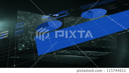 Image of statistics and data processing over black background Image of statistics and data processing over black background 115744812