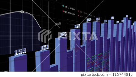 Image of financial data processing over dark background Image of financial data processing over dark background 115744813