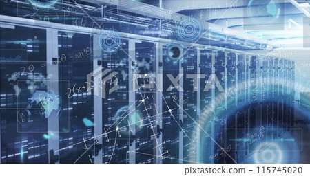 Image of data processing over server room 115745020