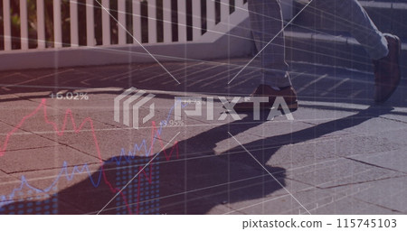 Image of financial data processing over man walking on stairs Image of financial data processing over man walking on stairs 115745103