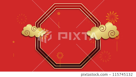 Image of chinese pattern and decoration on red background Image of chinese pattern and decoration on red background 115745132