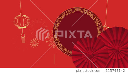 Image of chinese pattern and decoration on red background 115745142