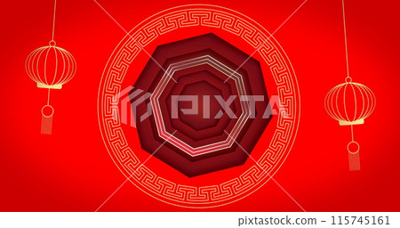Image of chinese pattern and decoration on red background Image of chinese pattern and decoration on red background 115745161