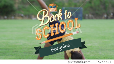 Image of back to school text over schoolgirl outdoors Image of back to school text over schoolgirl outdoors 115745625