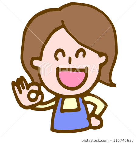 一位微笑的年輕家庭主婦擺出好姿勢的插圖 115745683