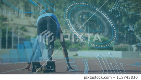 Image of data processing over disabled african american male runner 115745830