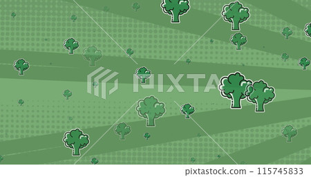 Image of falling vegetables over globe on green stripes background 115745833