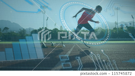 Image of data processing over disabled african american male runner Image of data processing over disabled african american male runner 115745872