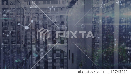 Image of molecules floating over servers 115745911