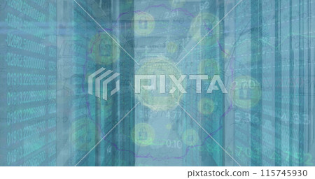 Image of data processing over female doctor with stethoscope Image of data processing over female doctor with stethoscope 115745930