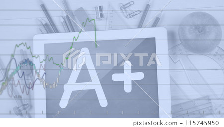 Image of financial data processing over moving cogs 115745950