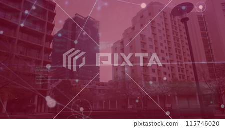 Image of network of connections over cityscape 115746020