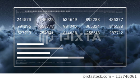 Image of financial data processing over sky with clouds Image of financial data processing over sky with clouds 115746061