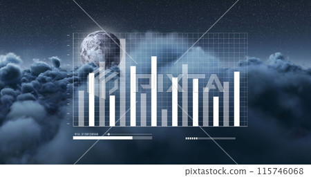 Image of financial data processing over sky with clouds 115746068