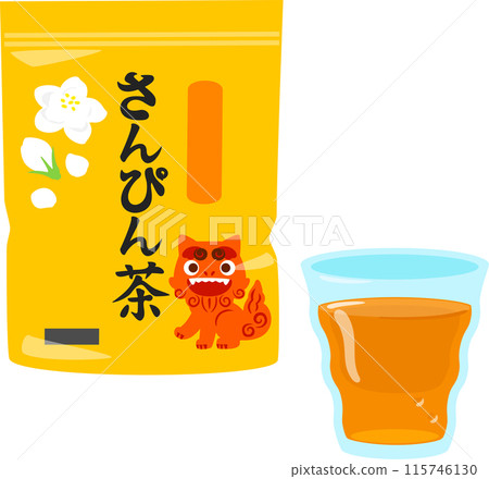 Sanpin tea in a bag and in a glass 115746130