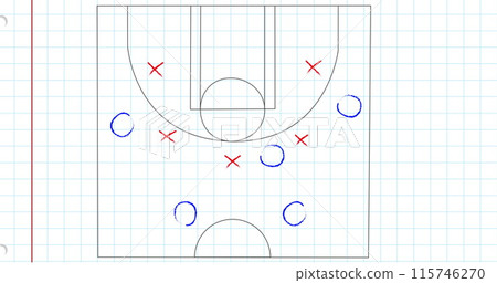 Image of football game strategy against square lined paper white background 115746270