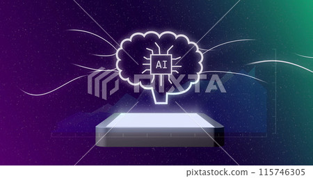 Image of ai data processing and icons over computer screen 115746305