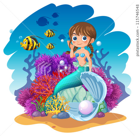 Mermaid in Colorful Coral Reef Mermaid in Colorful Coral Reef 115746548