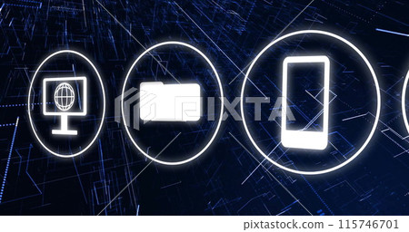 Image of connections and data processing over dark background Image of connections and data processing over dark background 115746701