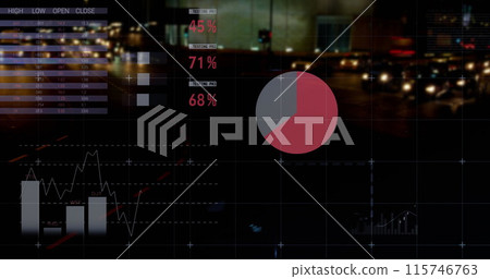 Image of statistics processing over cityscape 115746763