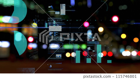Image of statistics processing over out of focus lights and cityscape 115746801
