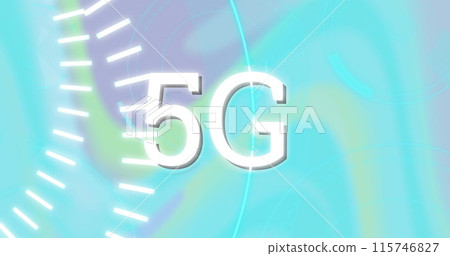 Image of 5g text over circles spinning and glowing blue and purple background Image of 5g text over circles spinning and glowing blue and purple background 115746827