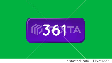 Digital image of numbers increasing in a purple box on a green background 4k 115746846