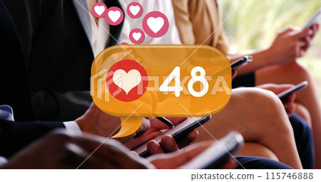 Digital image of a heart icon and increasing numbers inside a yellow chat box Digital image of a heart icon and increasing numbers inside a yellow chat box 115746888